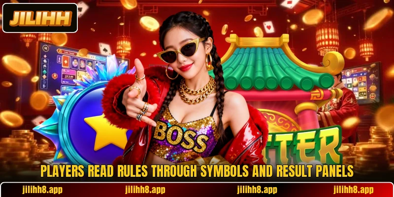 Players read rules through symbols and result panels Players read rules through symbols and result panels